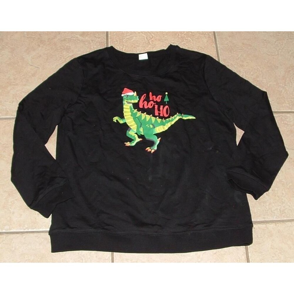 NEW NWOT Boys Sz XL Christmas Holiday Dinosaur Long Sleeve Black Shirt